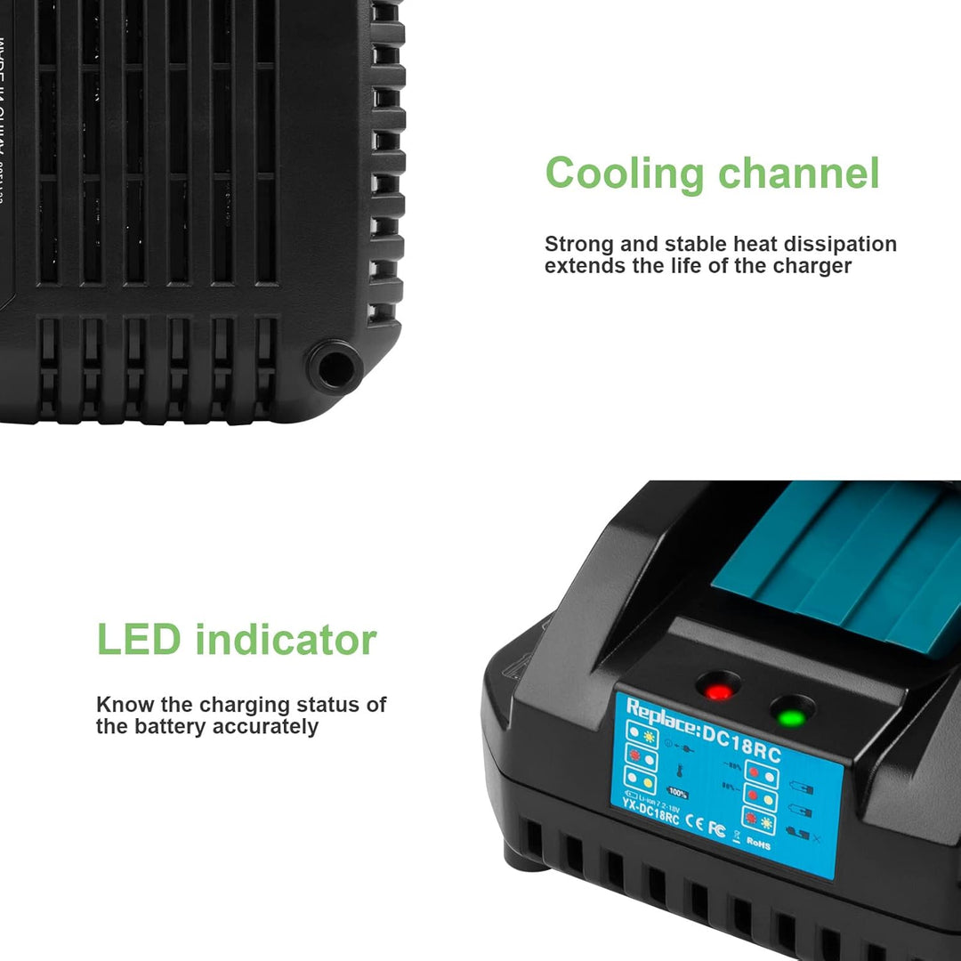 ASUNCELL 4A DC18RC Schnell Ladegerät Kompatibel mit Makita 14,4V-18V Li-Ion Ersatzakku BL1815 BL1830