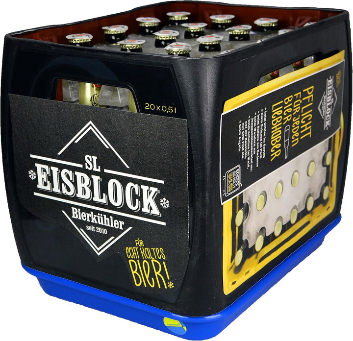 Sl-Eisblock Bierkisten Kühler 0,5 Liter Made in Germany Blau + Auffangwanne, Blau + Auffangwanne