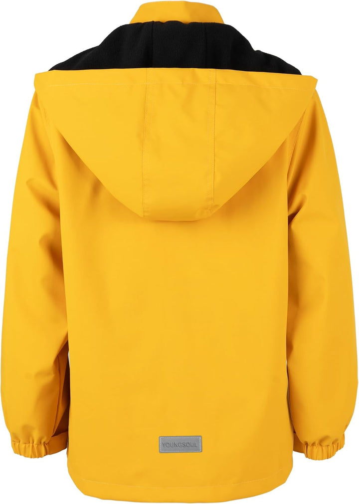 YoungSoul Kinder wasserdichte Regenjacke mit Abnehmbarer Kapuze, 146-152 Gelb