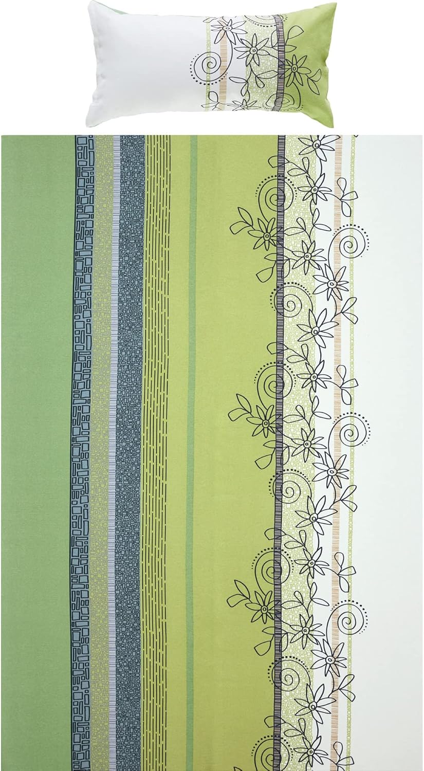 Erwin Müller Bettwäsche, Bettgarnitur Fein-Biber Blumen 4-TLG Sparpaket grün-blau-weiss Grösse 135x2