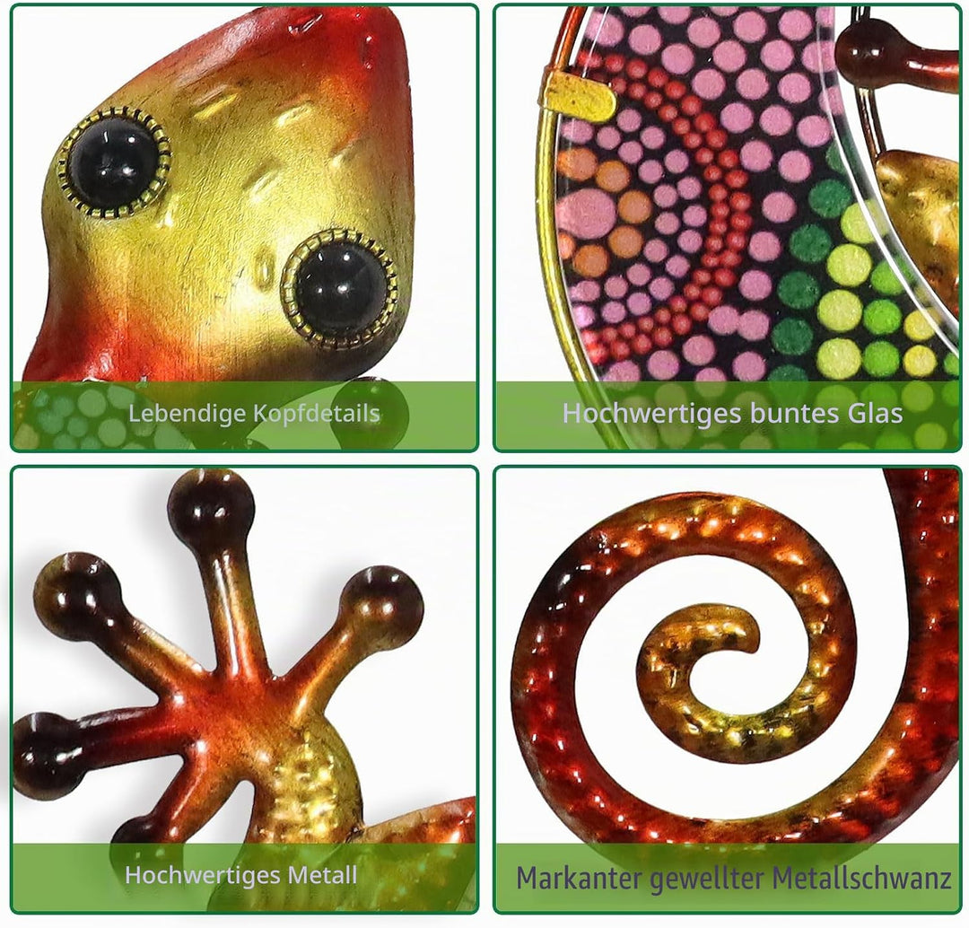 HONGLAND Metall-Gecko-Wandkunst, 2 Stück, 38,1 cm, Eidechse, Outdoor-Dekoration, hängende Glasskulpt