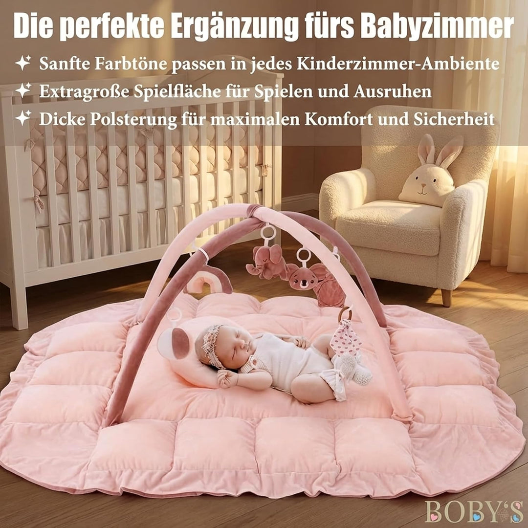 BOBY´S Baby Spielbogen mit Babynest &amp; Krabbeldecke – Baby Gym mit Spielzeug – Spielmatte, Laufstall