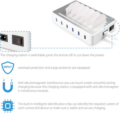 Handy USB Ladestation TechDot Ladestation Mehrere Geräte 6 Port USB Multi Ladestation für Handys Sma