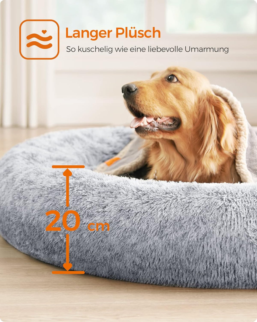 Feandrea Hundebett flauschig, Katzenbett, Donut Kissen, waschbar, Polsterung in der Mitte herausnehm