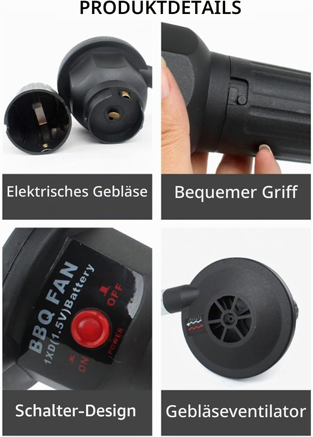 Handgehaltener Elektrischer Grillventilator, Tragbarer Grill-Feuergebläse, Batteriebetriebener Grill