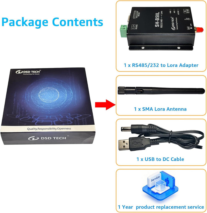 DSD TECH Lora Modul SH-B50L RS485/232 zu Lora Adapter Lorawan Wireless Transceiver
