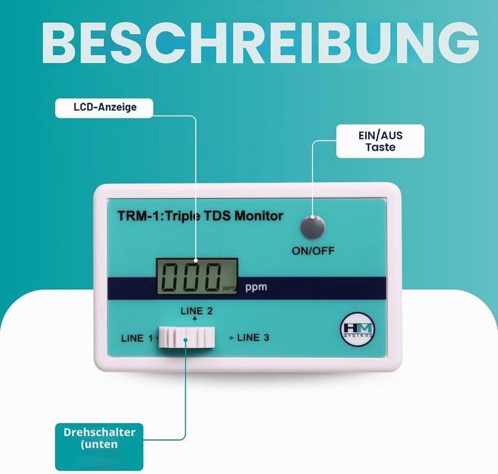 HM Digital Dreifacher Inline-RO/DI TDS Monitor mit 6,35 mm T-Armaturen