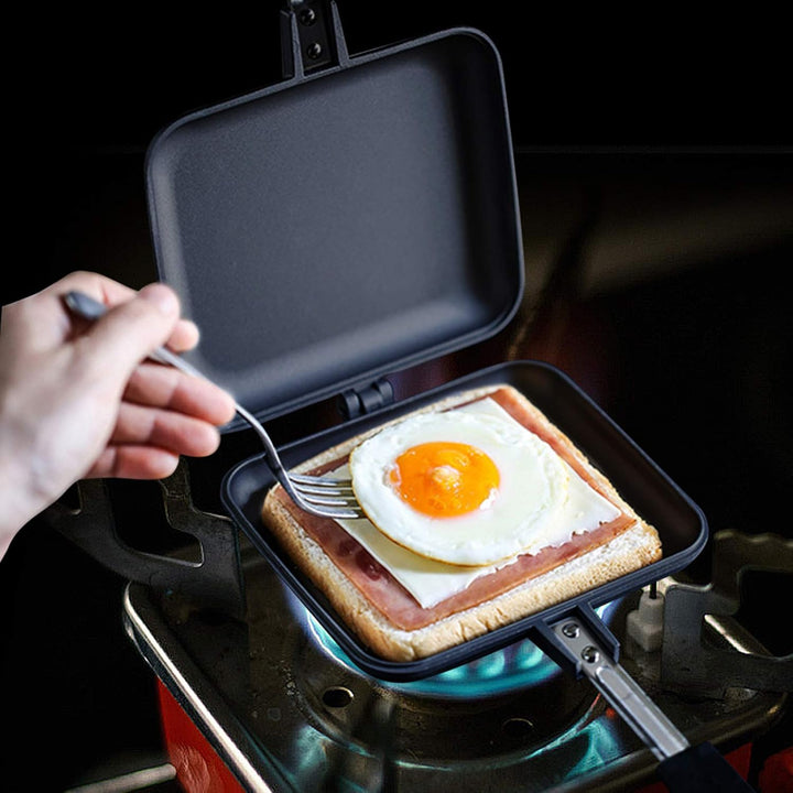 Doppelseitige Bratpfanne, Breakfast Sandwich Maker mit Griff Nonstick Grill Snack Grillpfanne für Fr