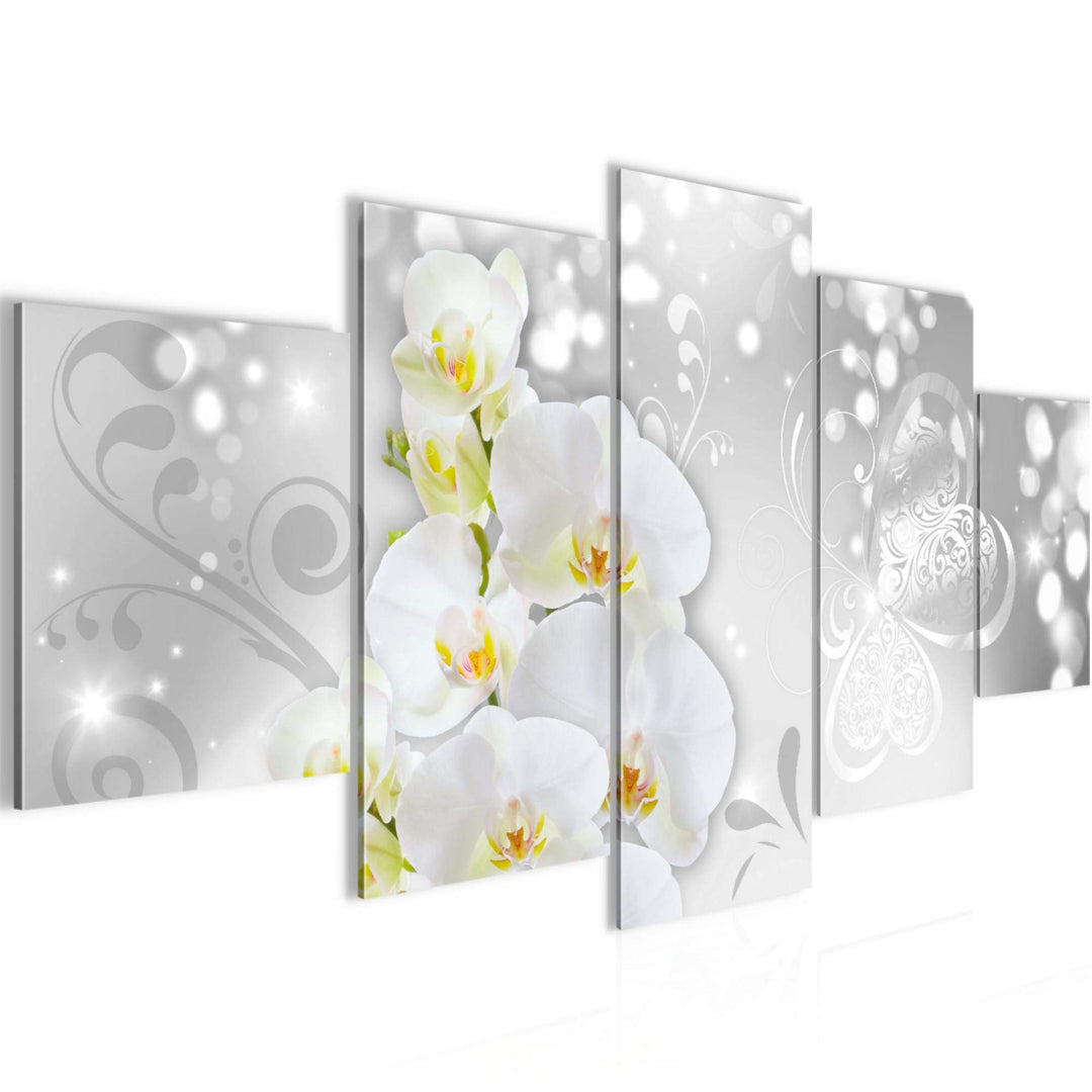 Runa Art Wandbilder Blumen Orchidee 5 Teilig Bild auf Vlies Leinwand Deko Wohnzimmer Abstrakt Grau S