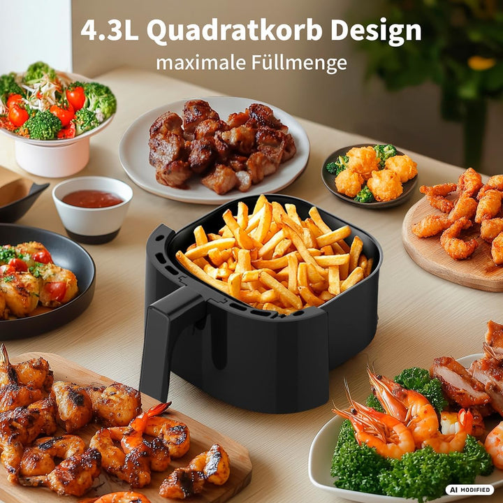 aeco COMPACT AirFryer 4,3 Liter, Heissluftfritteuse mit digitalem Touch-Display, 1500 Watt, 80°-200°