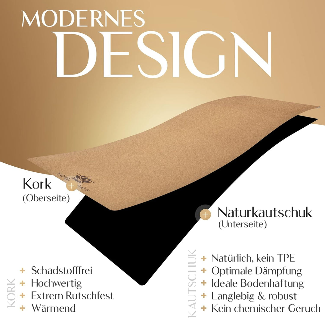 Premium 2-in-1 Yoga-Matte aus Kork & Naturkautschuk inkl. Tragegurt 183 x 61 x 0,4cm (gross) - Gymna