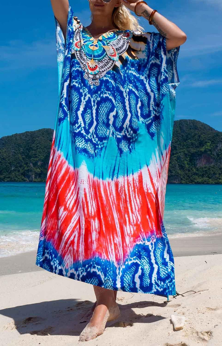 Orshoy Damen Strandkleid Bikini Cover Up V Ausschnitt Kleid Freizeitkleid Sommerkleid Sommer Lang Ma