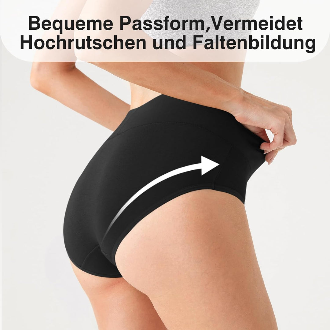 QINCAO Unterhosen Damen, 6er Pack Hohe Taille Slips Baumwolle Unterwäsche, Stretch Atmungsaktiv Pant