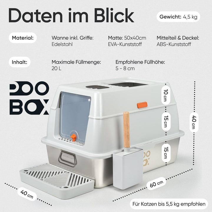 Katzenklo Edelstahl mit Deckel auslaufsicher | 3-in-1 Katzentoilette geschlossen offen | inkl Geruch
