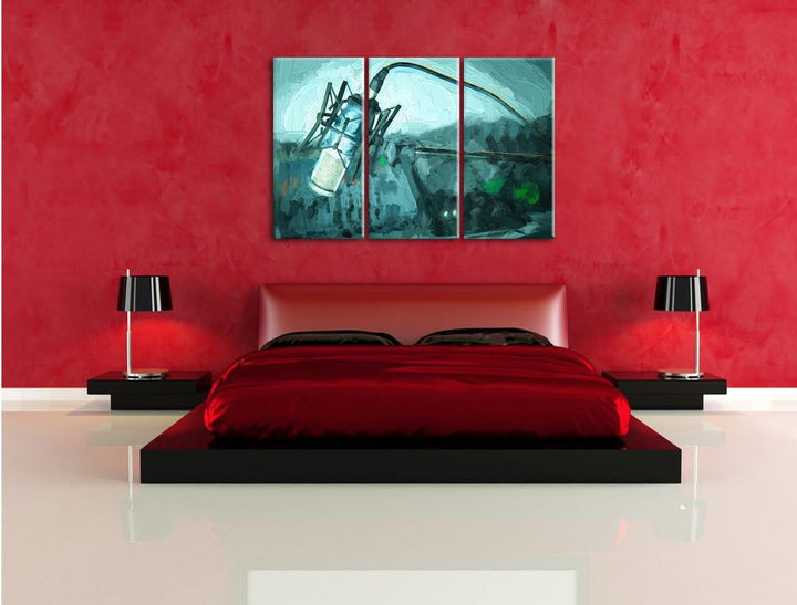 Pixxprint Mikrofon mit Musikanlagen als Leinwandbild/Grösse: 3 Teilig (120x80) cm/Wandbild/Kunstdruc