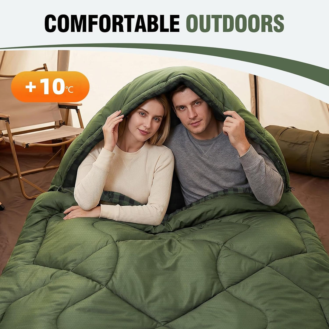 Flanell Doppelschlafsack,Schlafsack 2 Personen 230x160cm | 100% Baumwolle Futter,wasserabweisend,4 J