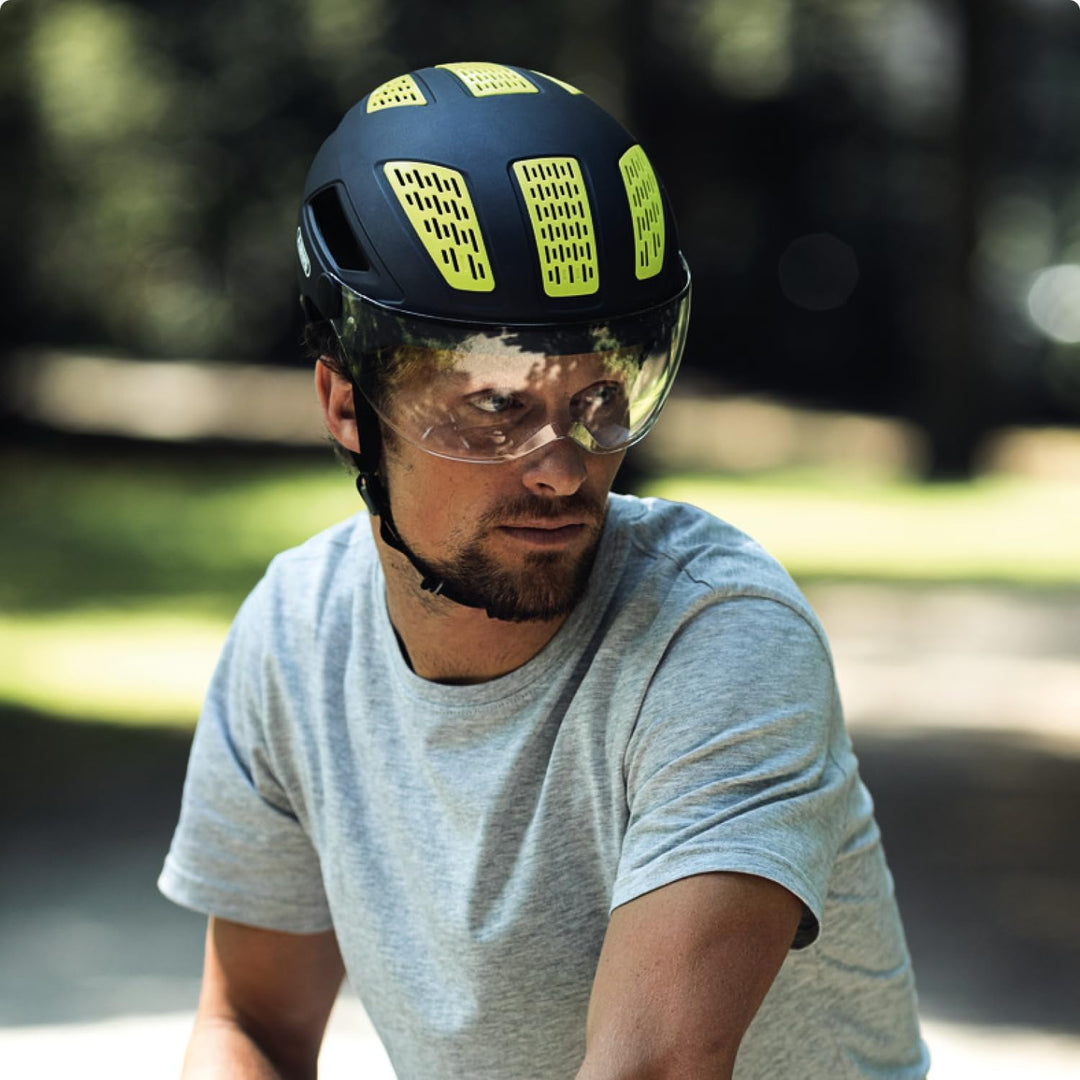 ABUS Stadthelm Hyban 2.0 ACE - Fahrradhelm mit Visier, Licht und ABS-Hartschale - für Damen und Herr