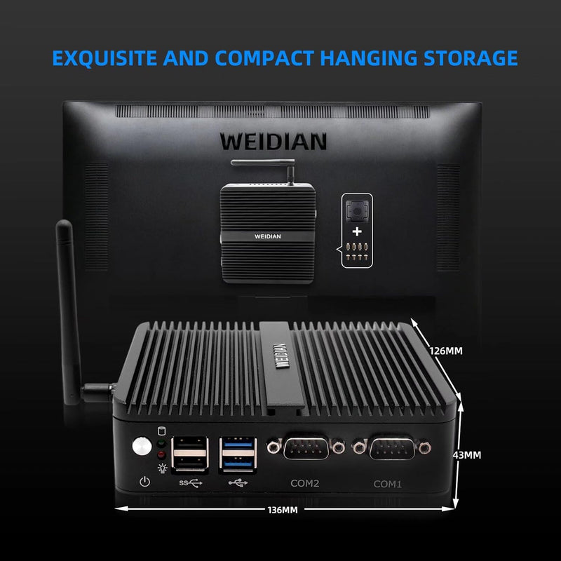 WEIDIAN Mini PC, Windows 10 Pro, Celeron J4125 (bis zu 2,7 GHz), 4K HDMI+VGA Dual Display Output, Du