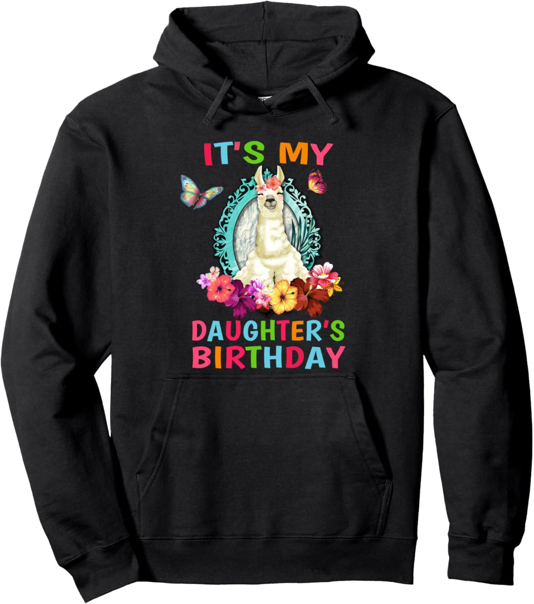 Mom of the Birthday Llama Girl Shirt Matching Dad Birthday Pullover Hoodie