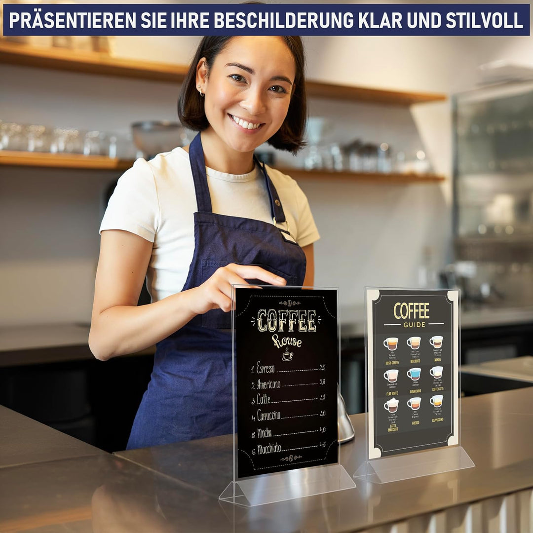 Acryl-Schilderhalter A4, 6 Stück, T-förmiger Menühalter mit einfachem Design von unten, doppelseitig