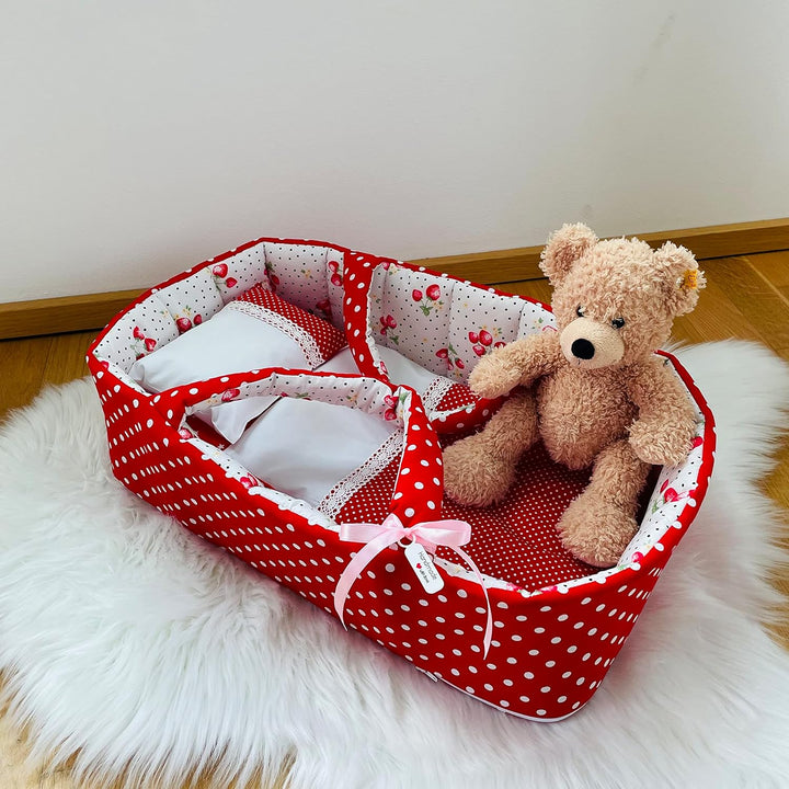 Puppentragetasche aus Baumwolle für Puppen 50-55 cm, Rot, Waschbar