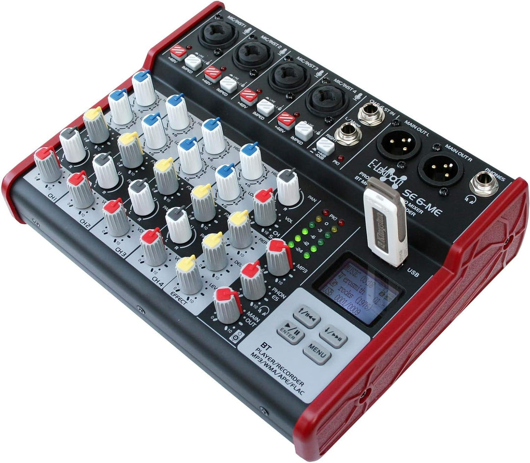 E-Lektron SE-6 Live Mischpult 6-Kanal Mixer inkl. USB/Bluetooth/Soundkarte/Phantom