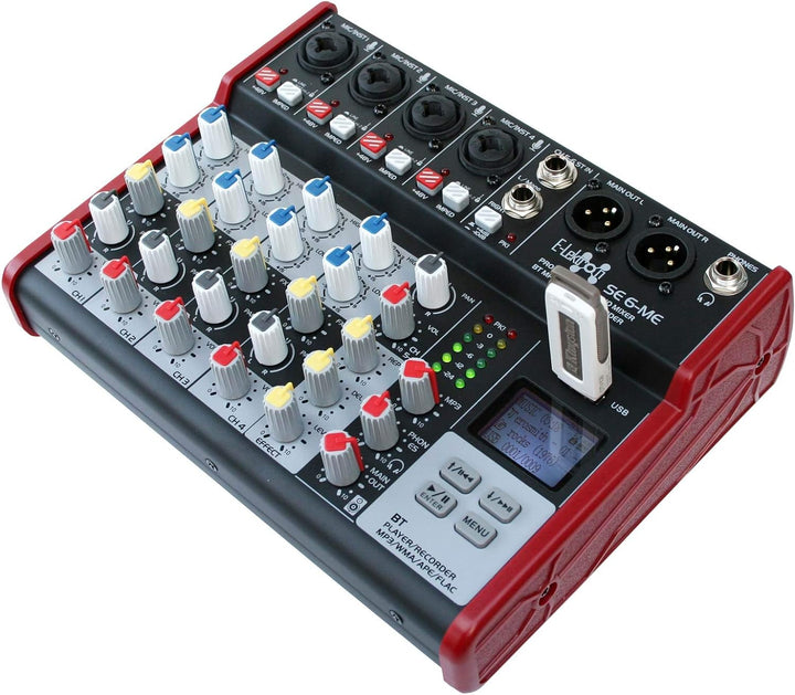 E-Lektron SE-6 Live Mischpult 6-Kanal Mixer inkl. USB/Bluetooth/Soundkarte/Phantom