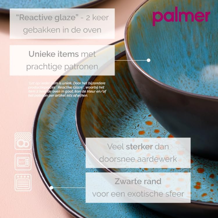 Palmer Geschirrset LOTUS 6 Personen, modernes Tafelservice 24-teilig, hochwertiges Kombiservice aus