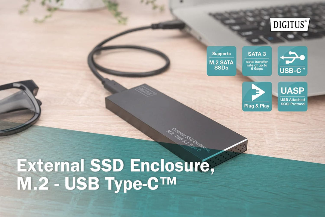 DIGITUS - DA-71115 - Festplattengehäuse SSD - M.2 - USB 3.1 Typ-C - SATA III - schwarz, M.2 - USB 3.