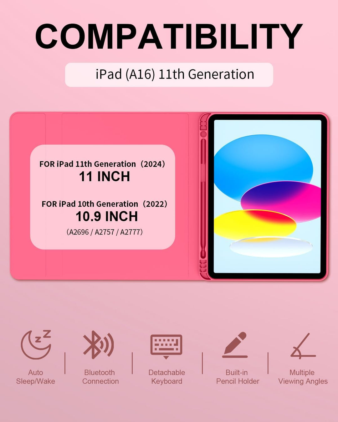Hülle mit Tastatur für iPad A16 11 10. Generation (2025/2022, 10,9/11 Zoll), QWERTZ Layout Keyboard,