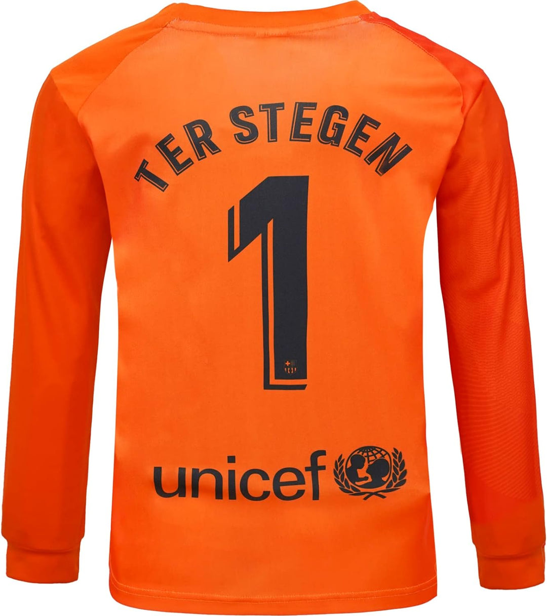 NIHMEX Barcelona TER Stegen Kinder Torwart Trikot Fussball #1, Neu Saison, Shorts Socken Torwarttrik