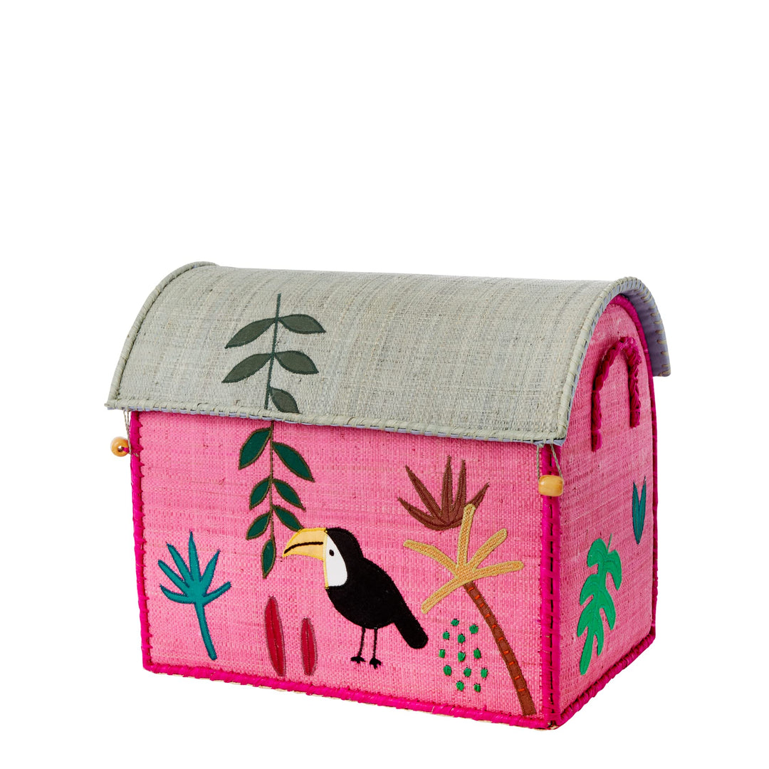 Klein Tukan Raffia Aufbewahrungshaus - Fuchsia - Jungle Animals Print