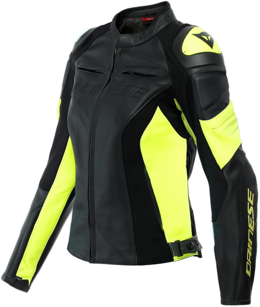 Dainese Racing 4 Damen Motorrad Lederjacke Schwarz/Gelb 42, 42