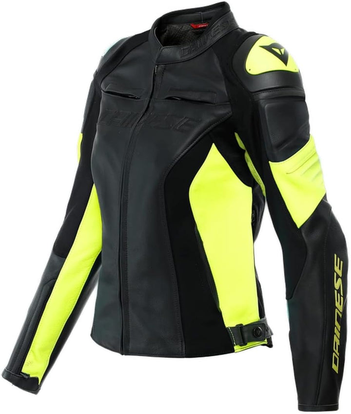 Dainese Racing 4 Damen Motorrad Lederjacke Schwarz/Gelb 42, 42