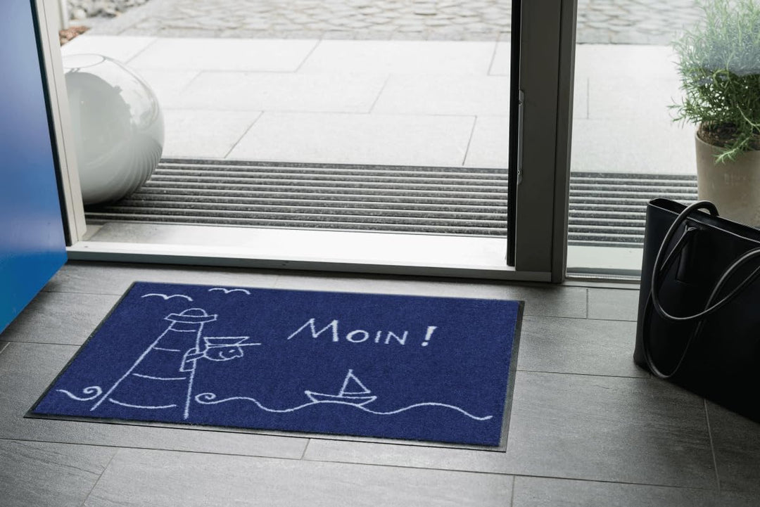 Salonloewe Fussmatte waschbar Leuchtturm 50x75 cm blau weiss maritim Eingangs-Matte Haustür Flur Sch