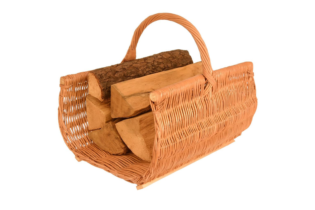Kaminholzkorb 50 x 38 cm aus Weide mit Holzleisten – Stabiler Kaminholzträger – Handgefertigter Korb