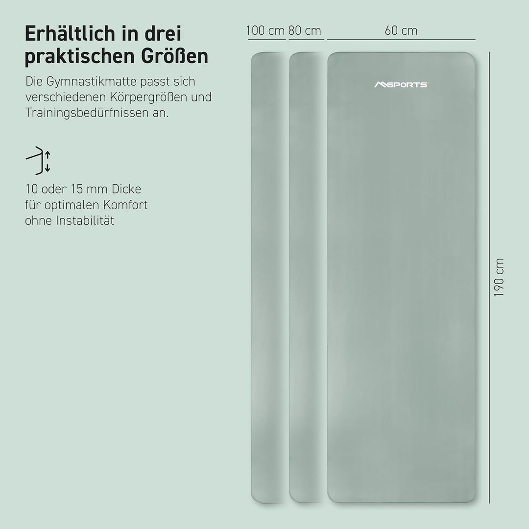 MSPORTS Gymnastikmatte Premium inkl. Tragegurt + Übungsposter + Workout App I Hautfreundliche Fitnes