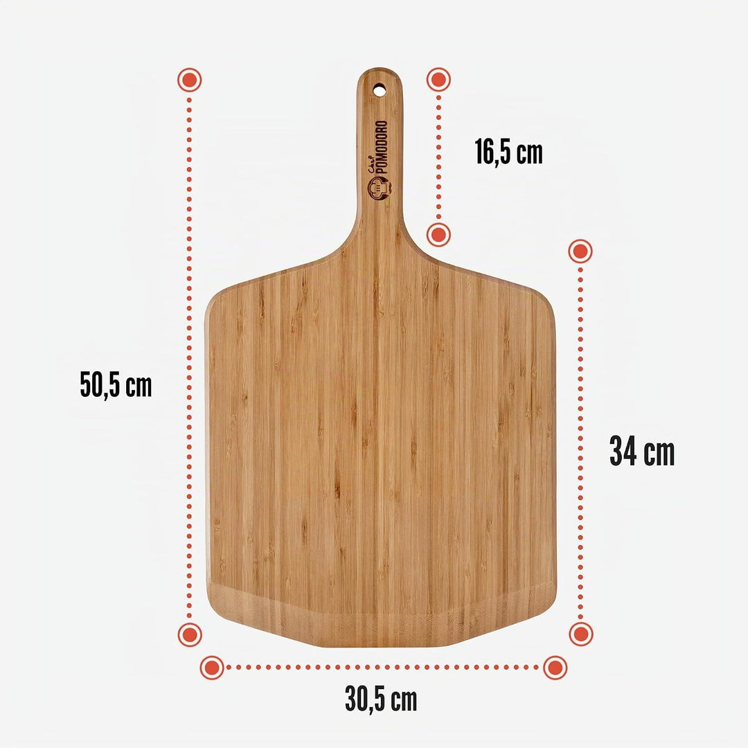 Chef Pomodoro Pizzaschieber – Pizzaschaufel – Pizzaheber aus Bambus – Pizzaschieber Holz – Pizzascha