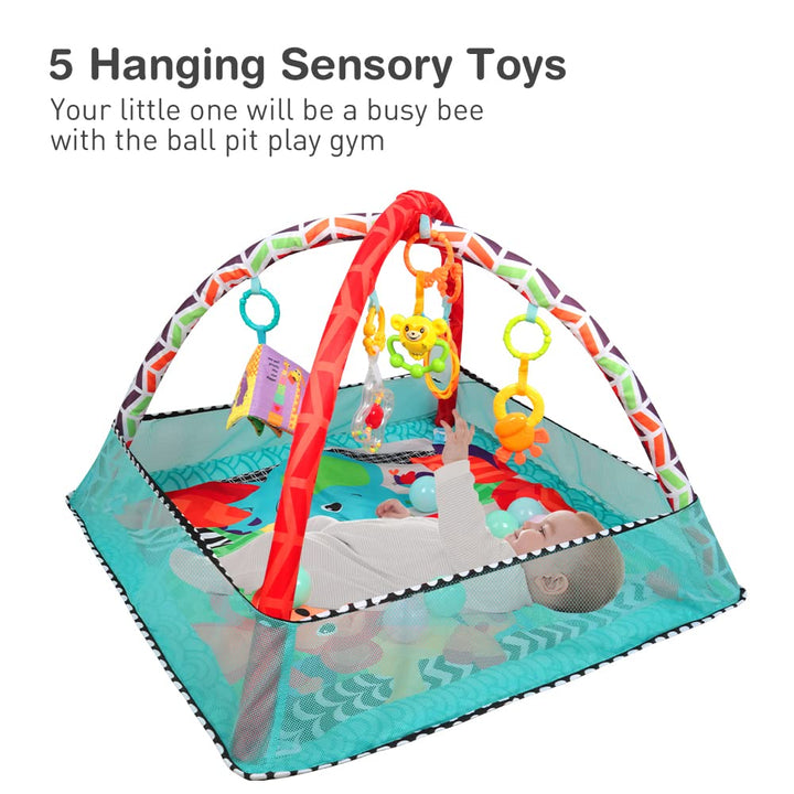 3 in 1 Schildkröte Spieldecke Baby Spielmatte mit Spielbögen Bälle Bällebad Krabbeldecke Erlebnisdec