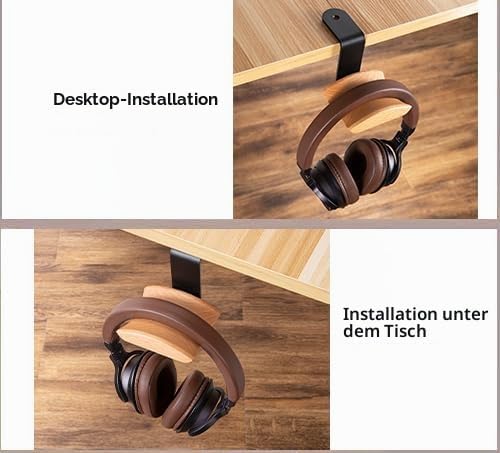 GGF Headset Halterung mit 6cm Breiter Kopfstütze aus Buche,Kopfhörer Ständer mit 3M Klebeband und Sc
