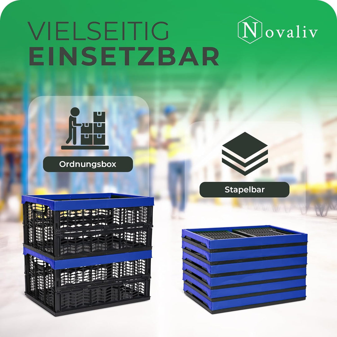 Novaliv Klappboxen faltbar stabil 4x 30L Blau Schwarz baskets Einkaufskiste Klappkisten Set Tragebox