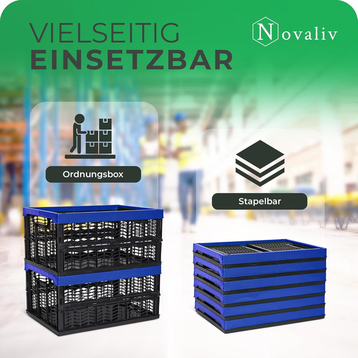 Novaliv Klappboxen faltbar stabil 2x 30L Blau Schwarz baskets Einkaufskiste Klappkisten Set Tragebox