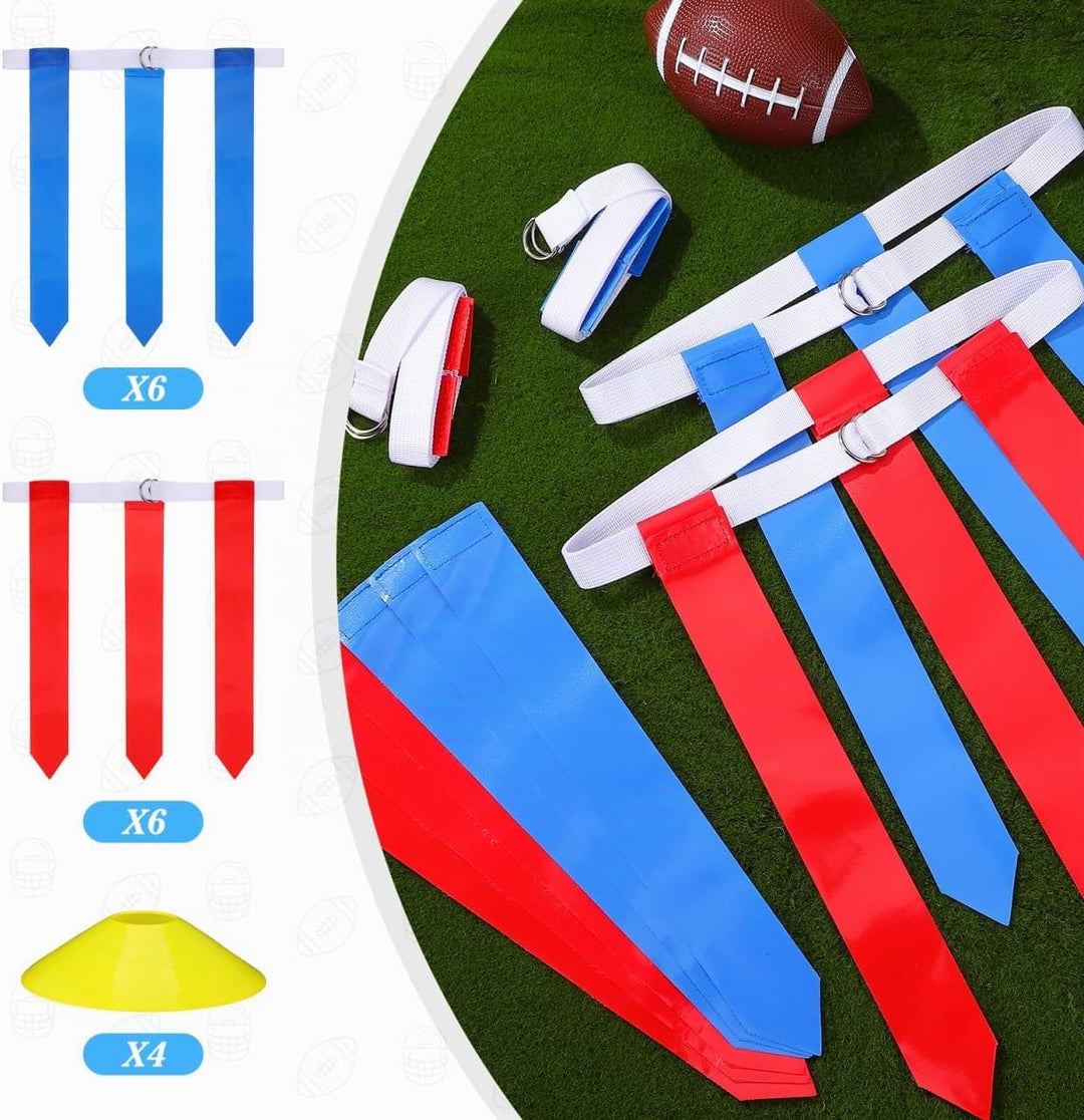VORCOOL – 16-tlg. Flag Football Set mit 12 Gurten, 4 Kegeln für Fussball- und Footballtraining