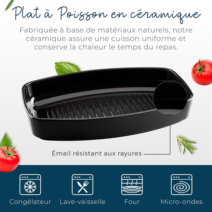 Rechteckige Auflaufform aus Keramik, Länge 40 cm, Farbe: Schwarz, ideal zum Kochen von grossen Geflü