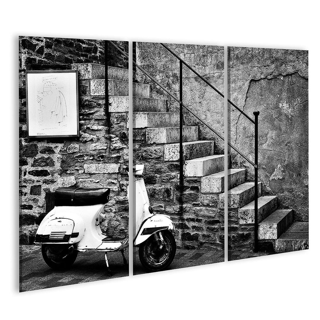 islandburner Bild auf Leinwand Alter Vespa Roller Geparkt Bei Einem Café Bilder Wandbilder Poster Le