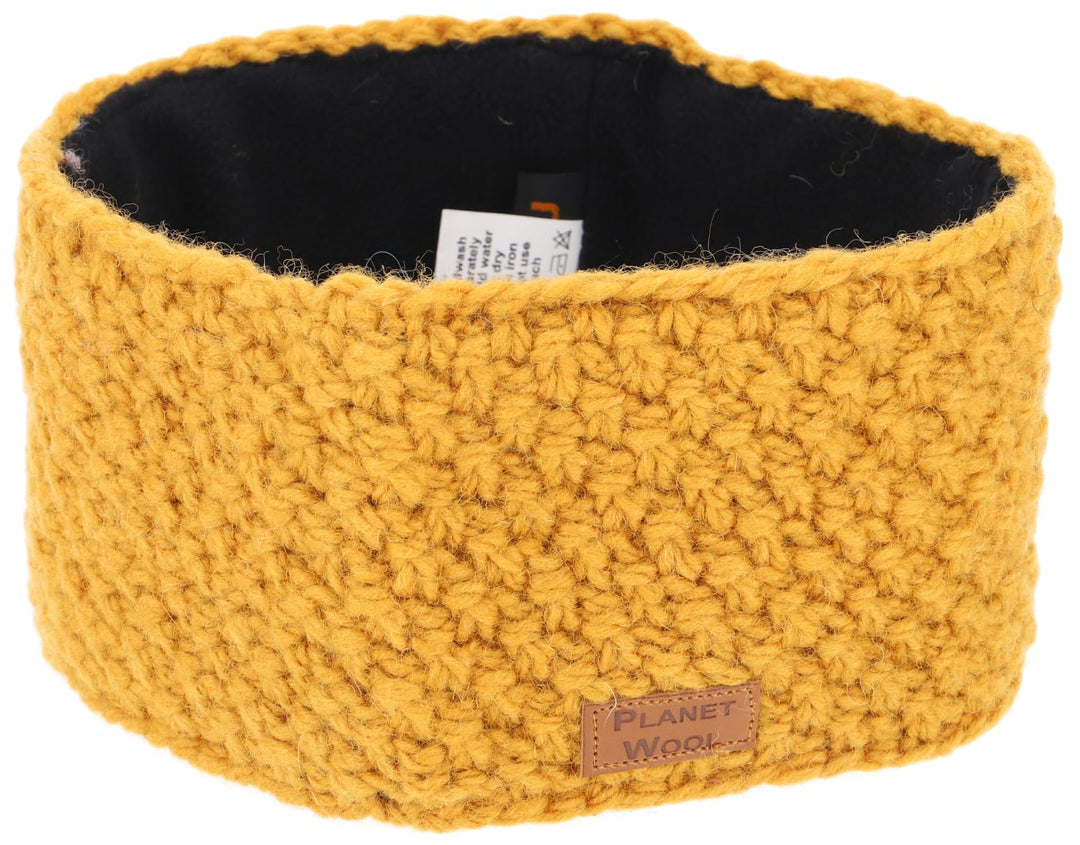 GURU SHOP Woll-Strick-Stirnband aus Nepal mit Perlmuster - Senfgelb, Herren/Damen, Senfgelb