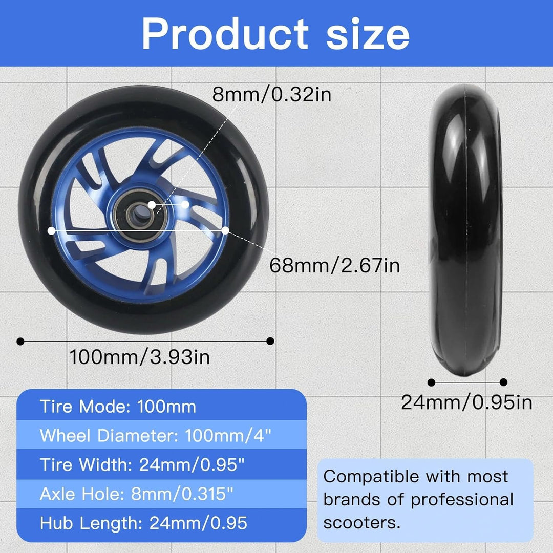 2 Stück Stunt Scooter Rollen 100mm Thickened PVC Replacement Wheels Scooter Ersatzräder mit ABEC-11