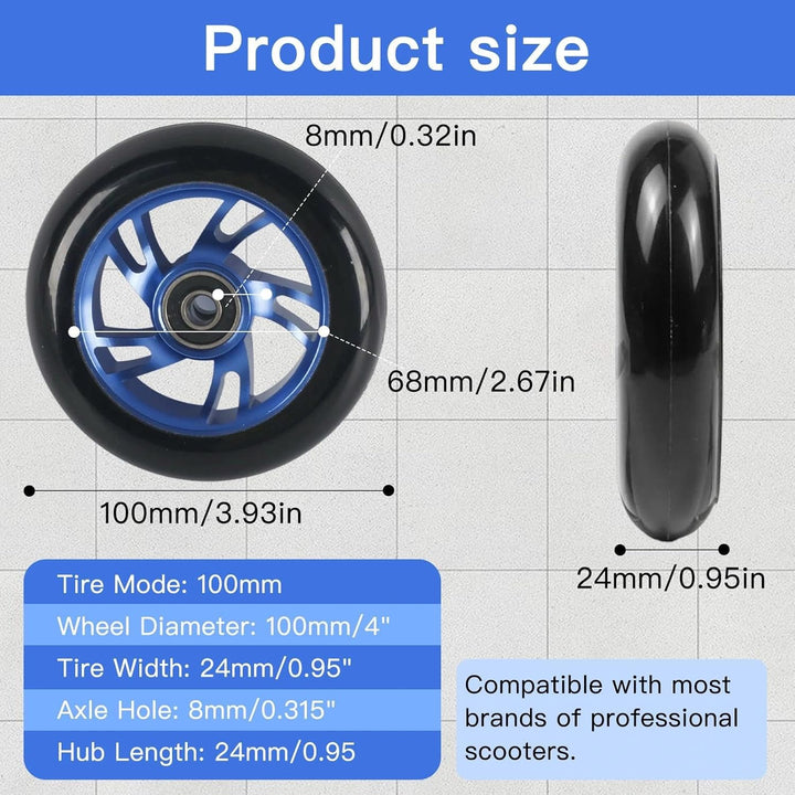 2 Stück Stunt Scooter Rollen 100mm Thickened PVC Replacement Wheels Scooter Ersatzräder mit ABEC-11