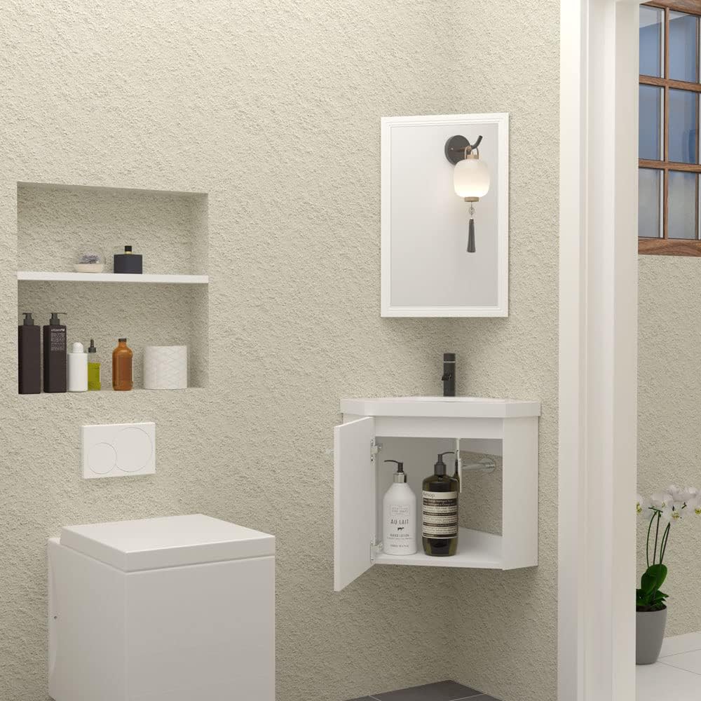 HAPAOSO Eckwaschbecken mit Unterschrank Gäste Wc Klein 40 cm Eckschrank Weiss 1 Soft-Close Türen Hän