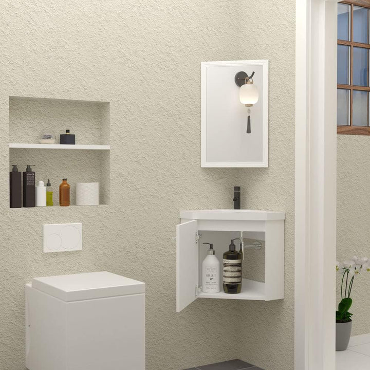 HAPAOSO Eckwaschbecken mit Unterschrank Gäste Wc Klein 40 cm Eckschrank Weiss 1 Soft-Close Türen Hän